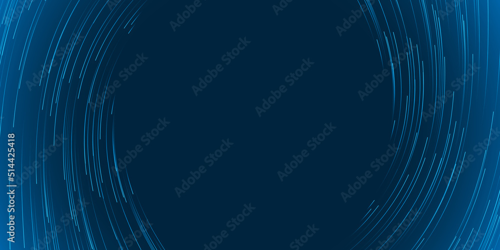 Poster dark blue moving, flowing stream of particles in curving, circulating lines - digitally generated fu