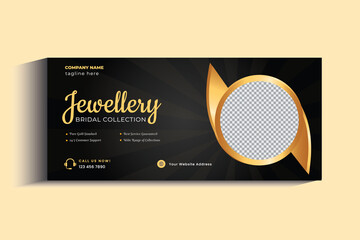 Jewelry Business Cover Banner design Template. Gold ornament Social media post