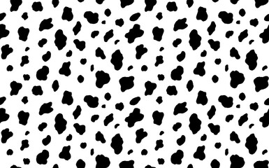 Abstract modern cow fur seamless pattern. Animals trendy background. Black and white decorative vector illustration for print, card, postcard, fabric, textile. Modern ornament of stylized skin
