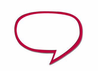 Red speech bubble as a cloud with border isolated on empty white background.