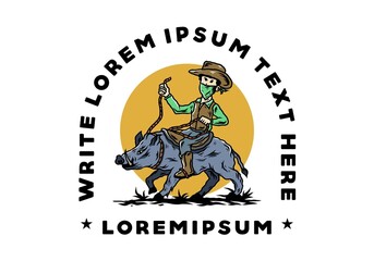 Man riding a wild boar illustration