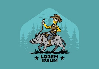 Man riding a wild boar illustration