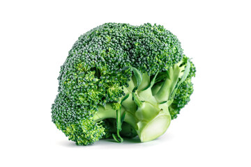 Macro photo green fresh vegetable broccoli.Fresh green broccoli isolated on white background.Broccoli vegetable is full of vitamin.Vegetables for diet and healthy eating.Organic food. - obrazy, fototapety, plakaty