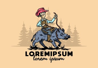 Man riding a wild boar illustration