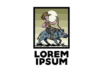 Man riding a wild boar illustration