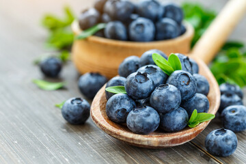 Fresh blueberries background with copy space for your text. Blueberry antioxidant organic superfood...