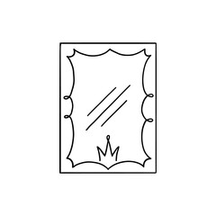 Princess crown mirror frame. Hand drawn doodle mirror with crown for baby princess decorate border. Vector illustration.