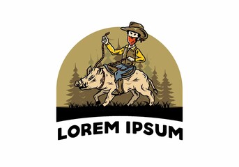 Man riding a wild boar illustration