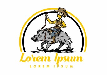 Man riding a wild boar illustration
