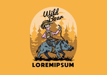 Man riding a wild boar illustration