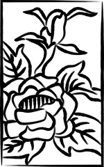シンプルな花札の筆書きイラスト　水無月　牡丹　6月　牡丹のカス