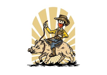 Man riding a wild boar illustration