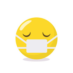 Sick emoticon with mouth cover face isolated on white background. Social communication and internet chatting vector sign. Vector stock