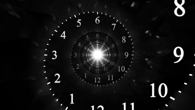 Monochrome time spiral with arabic numerals animation