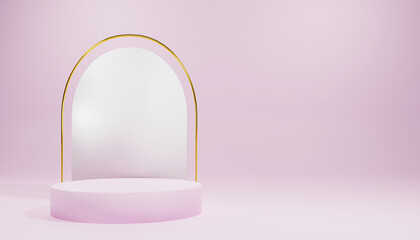 podium background minimal scene with geometric platform. 3d rendering with podium. stand to show cosmetic products. Stage showcase on pedestal modern 3d studio pink pastel