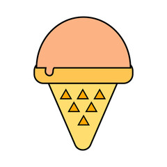  ice cream balls in the waffle cone isolated on white background. Vector flat outline icon. Comic character in cartoon style illustration for t shirt design