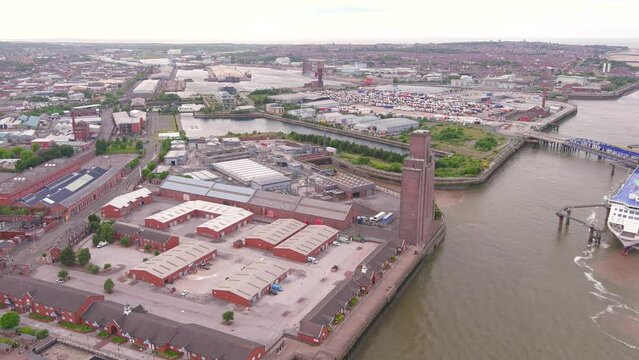 Birkenhead, UK: Aerial view of city in England - landscape panorama of United Kingdom from above