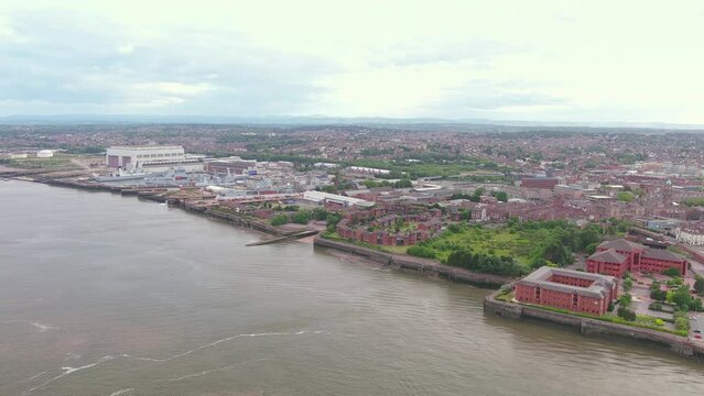 Birkenhead, UK: Aerial view of city in England - landscape panorama of United Kingdom from above