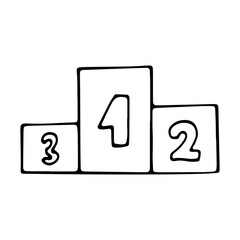 Pedestal doodle. Prize-winning pedestal. Hand drawn vector black and white illustration.