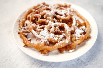 Homemade Carnival Funnel Cake, selective focus