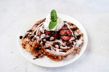 Homemade Carnival Funnel Cake, selective focus