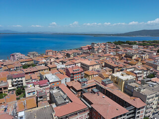 Naklejka na ściany i meble aerial view of the coastal town of orbetello in tuscany