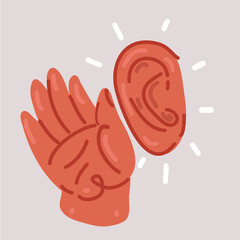 Vector illustration of putting hand to ear. Hearing concept