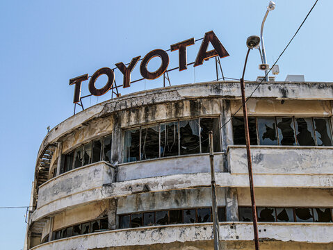 Abandoned ghost town of Varosha (Famagusta) in Northern Cyprus - Toyota car dealership 1