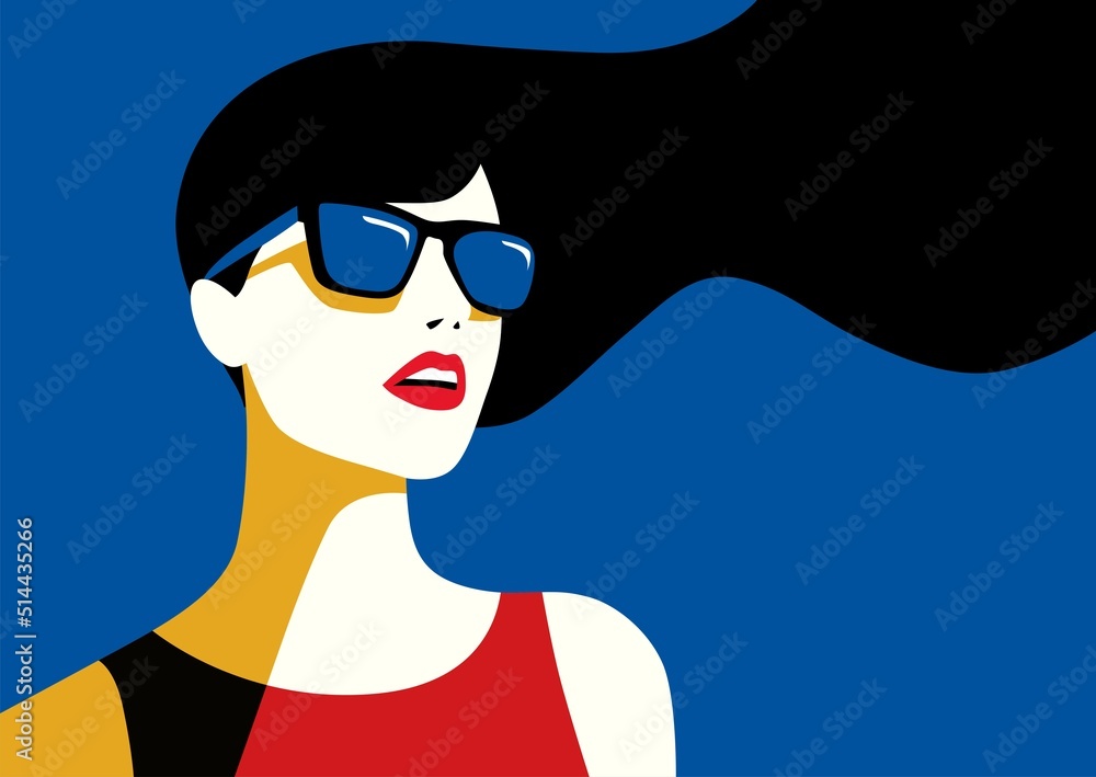 Wall mural girl with sunglasses