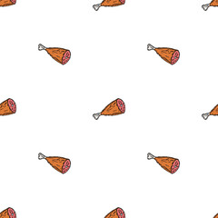 seamless meat pattern. vector doodle illustration with meat icon. pattern with meat