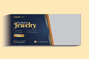 Jewelry Business Cover Banner design Template. Gold ornament Social media post
