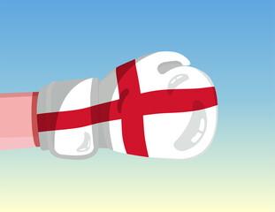 Flag of England on boxing glove. Confrontation between countries with competitive power. Offensive attitude. Separation of power. Template ready design.