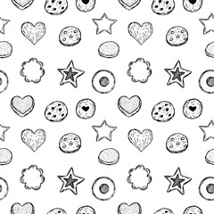 Cookies seamless pattern vector illustration, hand drawing sketch