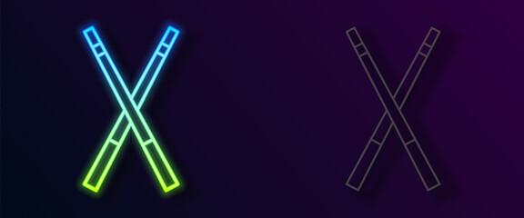 Glowing neon line Crossed billiard cues icon isolated on black background. Vector