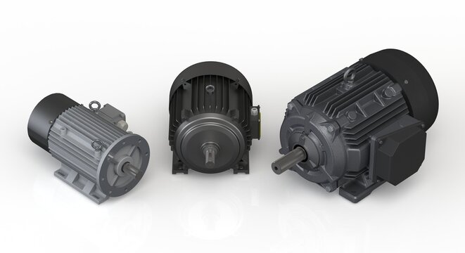 Electric motor presentation, isolated on white background 3D rendering  