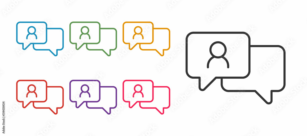Poster set line speech bubble chat icon isolated on white background. message icon. communication or commen