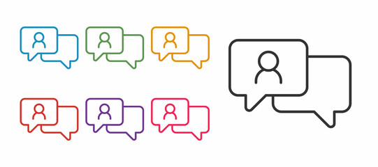 Set line Speech bubble chat icon isolated on white background. Message icon. Communication or comment chat symbol. Set icons colorful. Vector