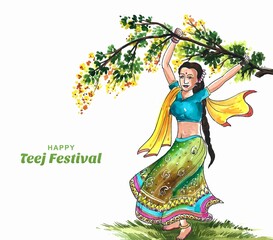 Fototapeta na wymiar Indian festival hartalika teej beautiful woman dance background