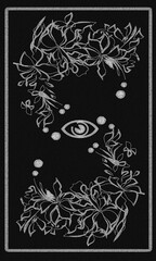All-seeing eye. Tarot card back design, floral pattern