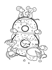 Coloring page - Numbers. Education and fun for childrens. Printable sheet - 8 eight and rodents mice.