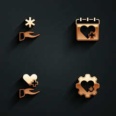 Set Cross hospital medical, Doctor appointment, Heart with cross and icon with long shadow. Vector