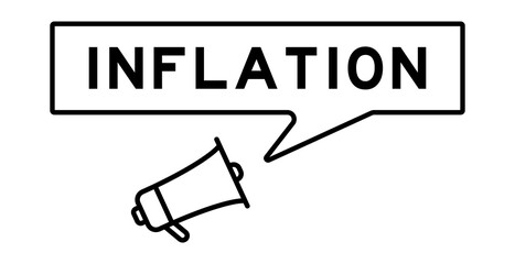 Megaphone icon with speech bubble in word inflation on white background