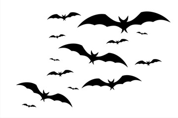 Happy Halloween. Bats fly in the sky. A flock of bats flying on a white background 