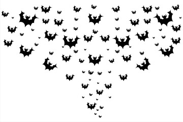 Happy Halloween. Bats fly in the sky. A flock of bats flying on a white background 