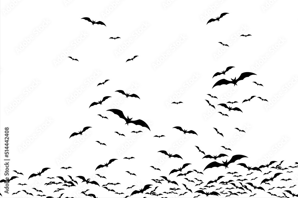 Wall mural happy halloween. bats fly in the sky. a flock of bats flying on a white background