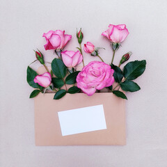 Minimalistic cute card with a bouquet of delicate roses.