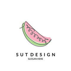 cute line art water color cartoon watermelon fruit illustration
