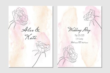 Vector watercolor wedding template with roses and pink watercolor background