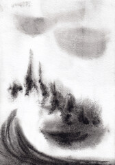Texture china ink drawing on watercolor paper attractive background look like abstract landscape Blur and spread raster