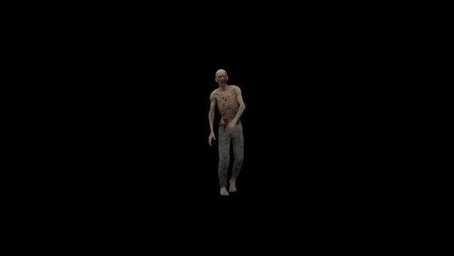 Realistic Zombie is approaching to the camera and attacking. 